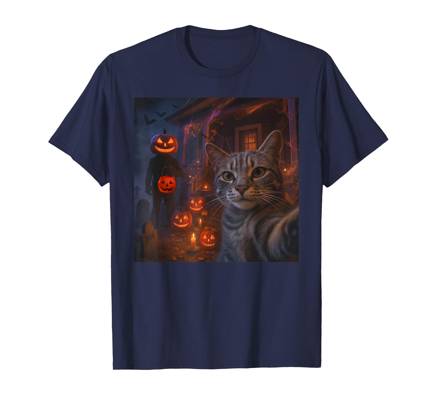 Funny Cat Selfie with Jack O’ Lantern Halloween T-Shirt