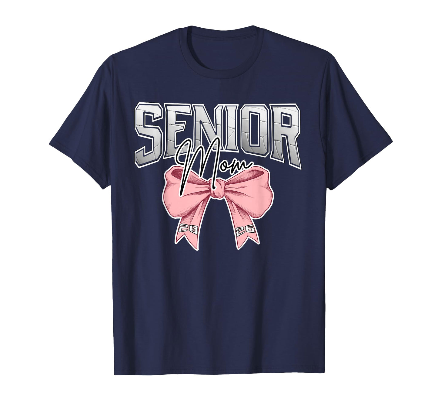 Volleyball Senior Mom Class of 2026 Pink Out Coquette Bow T-Shirt