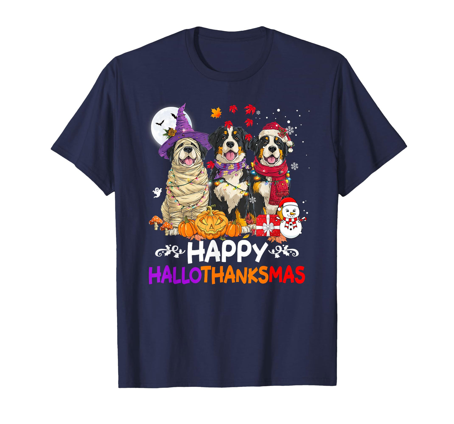 Bernese Mountain Dog Hallothanksmas Halloween Thanksgiving T-Shirt