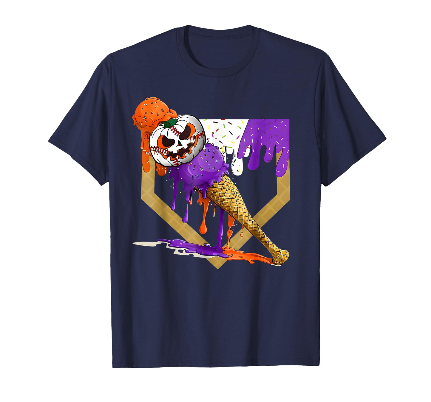 Baseball Home Plate Ice Cream Drip Halloween Men Boys Youth T-Shirt
