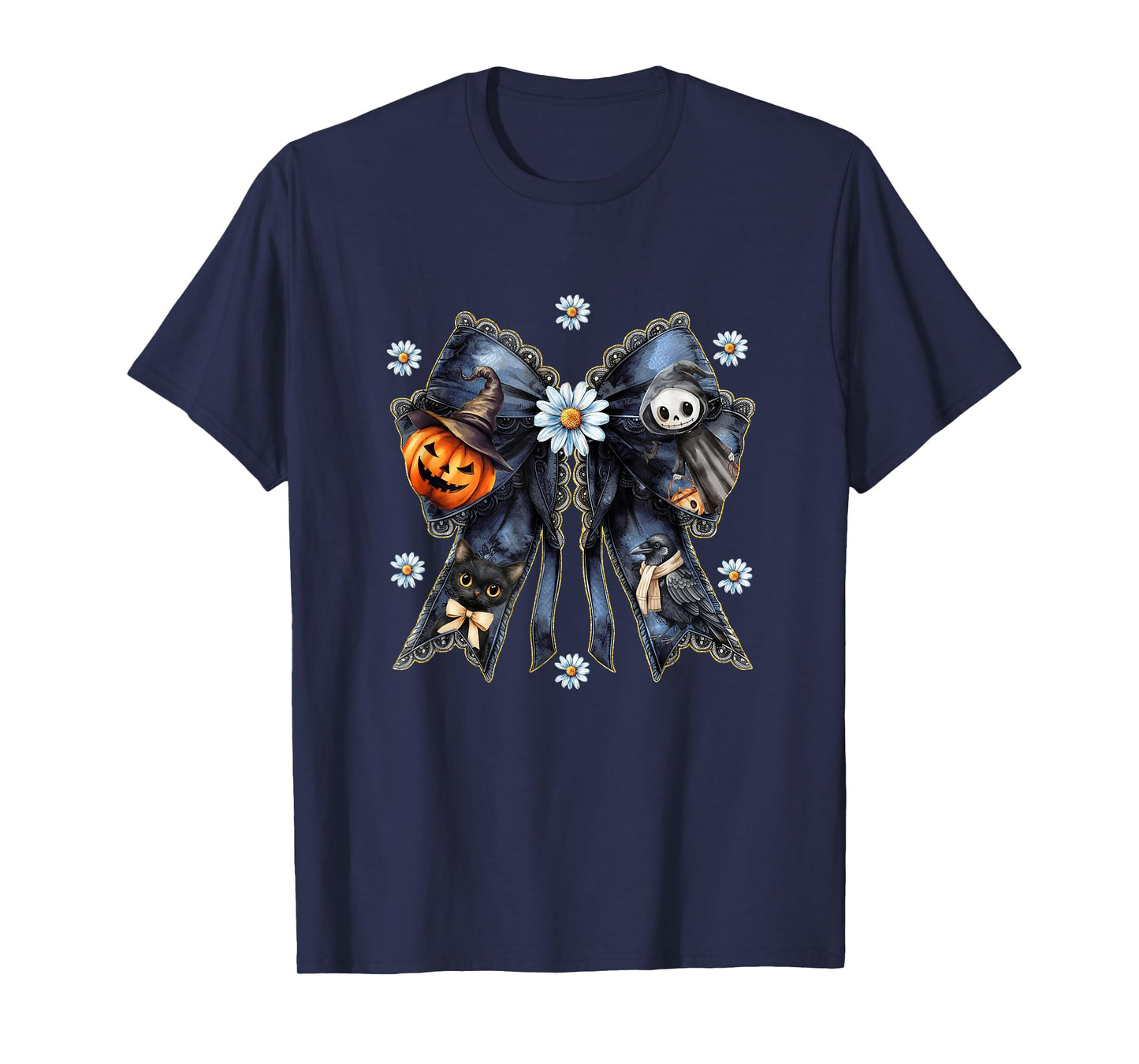 Coquette Halloween Bow,Cute Spooky Skeleton,Pumpkin Daisy Co T-Shirt