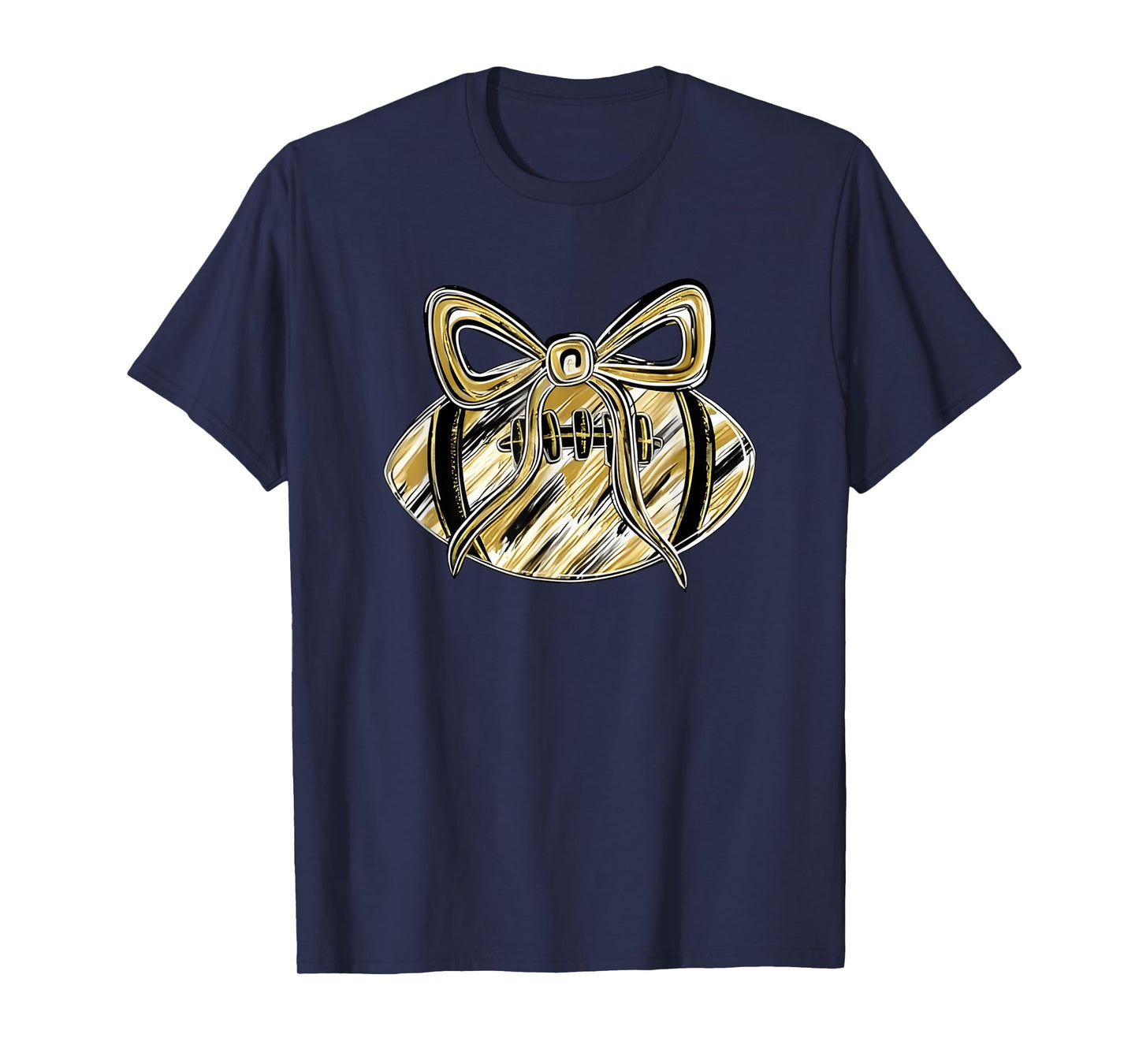 Gold Black Football Game Day Touchdown Season Coquette Bow T-Shirt