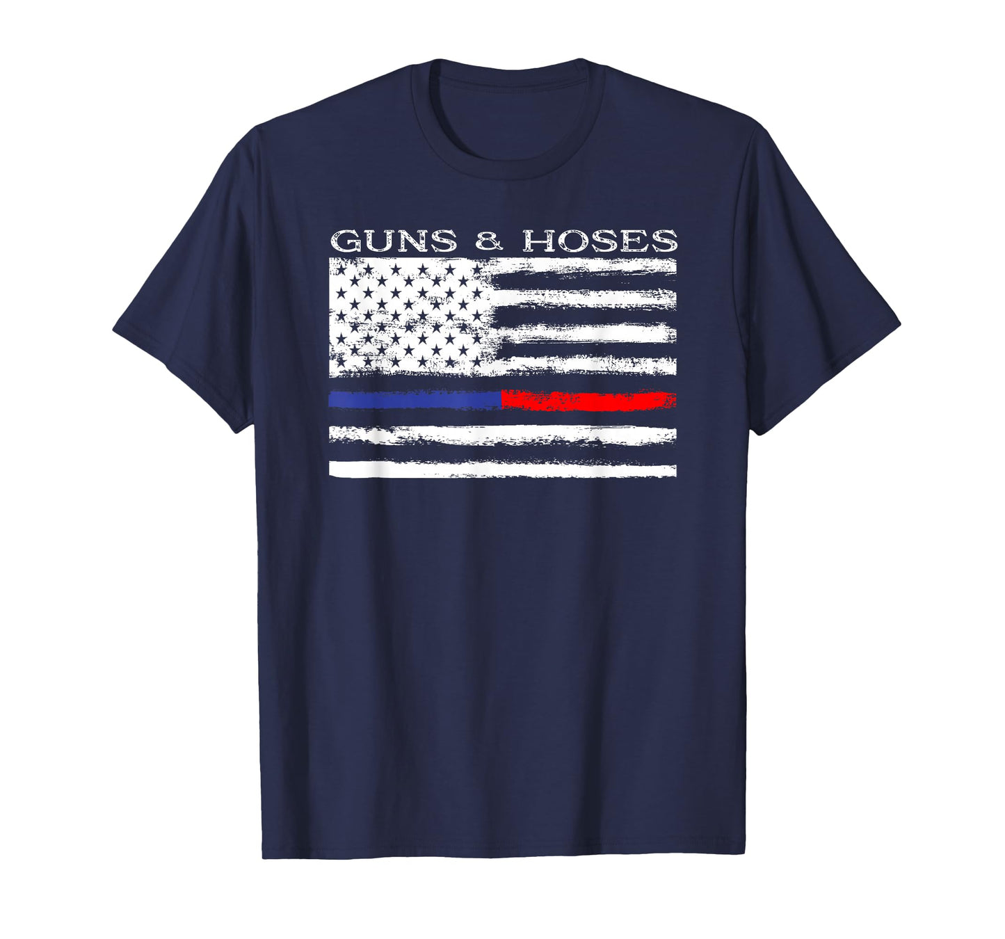 Guns & Hoses Thin Blue Red Line Police & Fire Appreciation T-Shirt