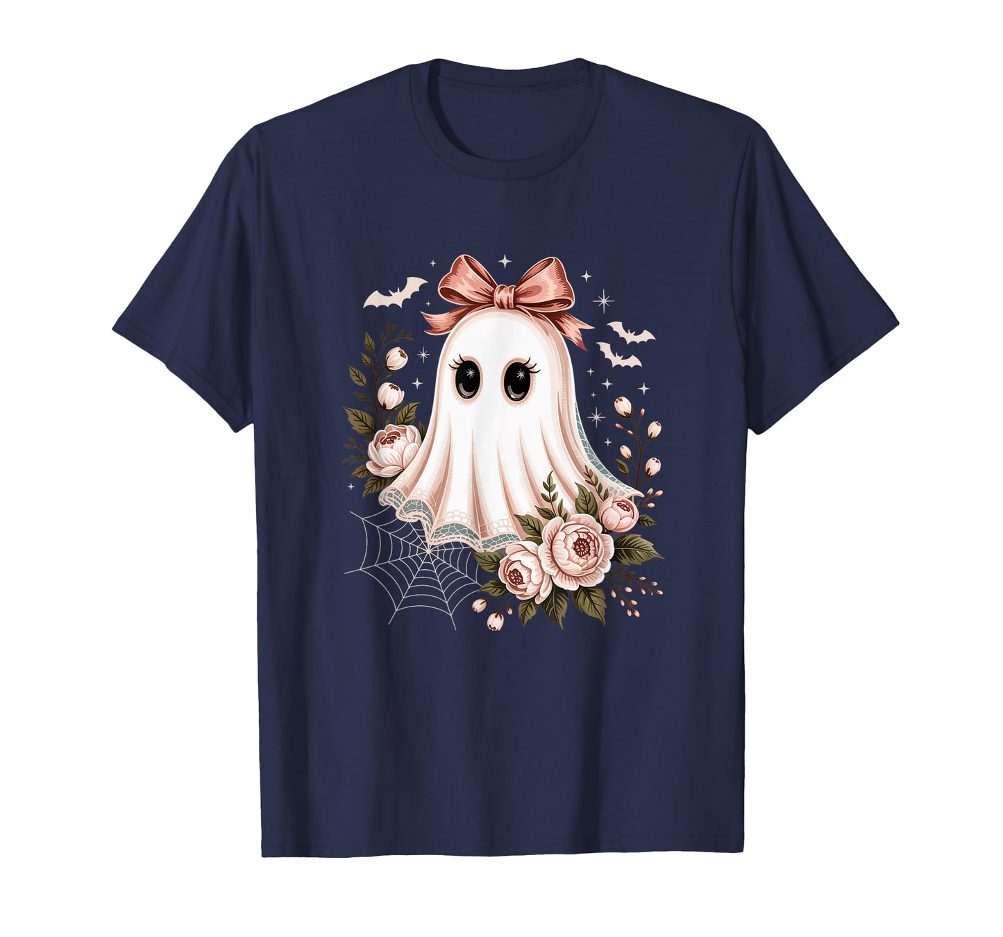 Autumn Fall Lace Ghost Floral Ghost Cute Boo Halloween T-Shirt