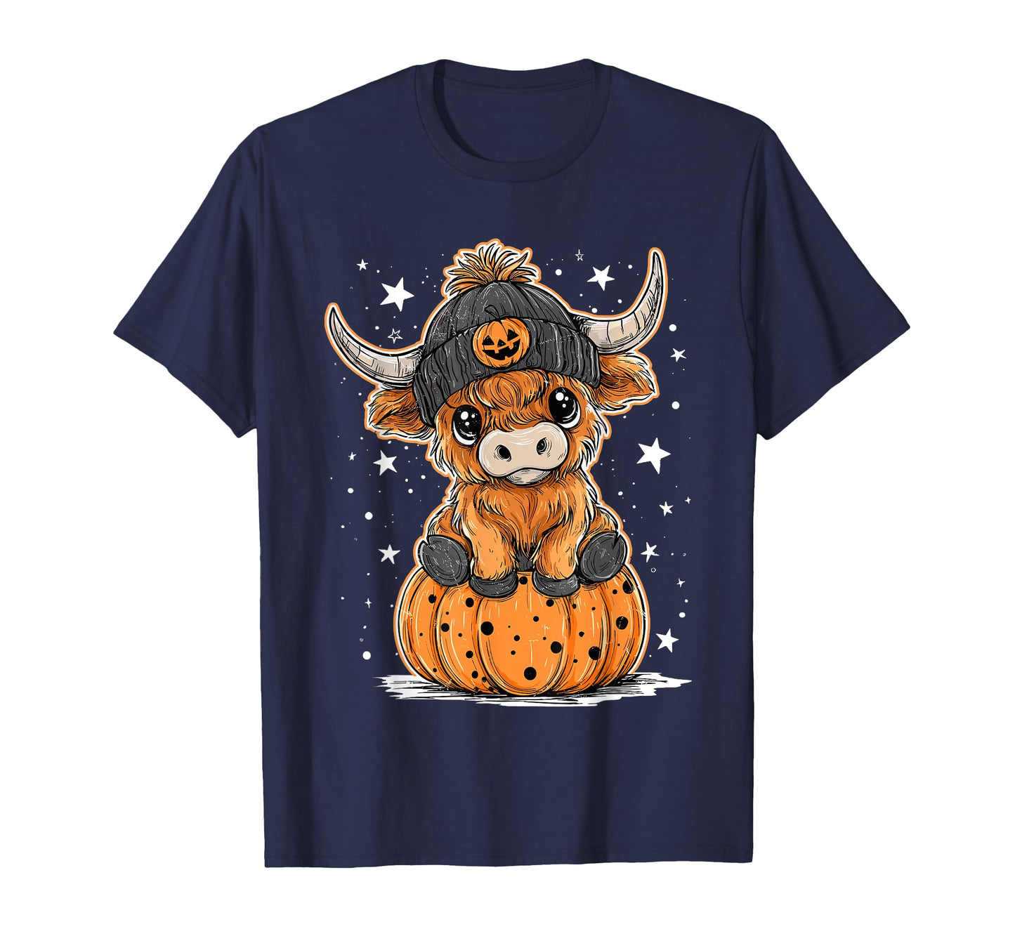 Cute Pumpkin Highland Cow Halloween Highland Cow Lover Farm T-Shirt