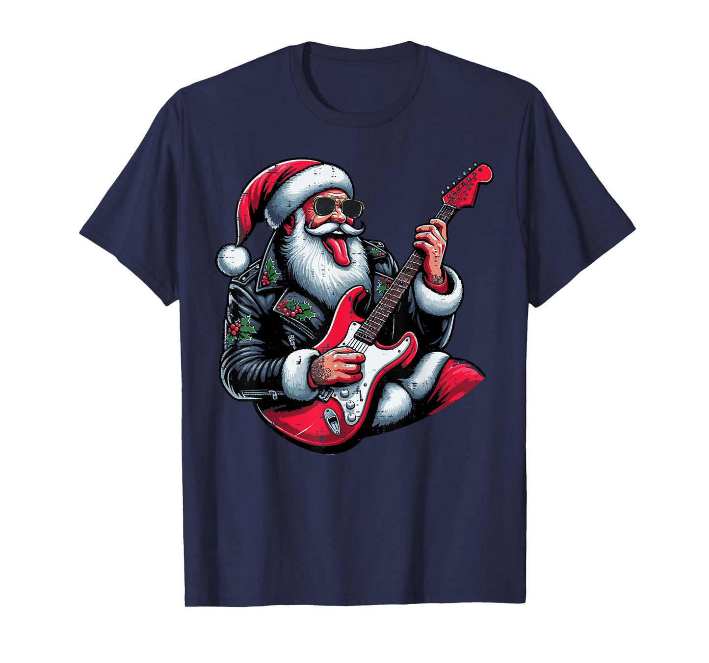 Christmas Rocker Santa Guitar Xmas Rock Music Men Boys Kids T-Shirt