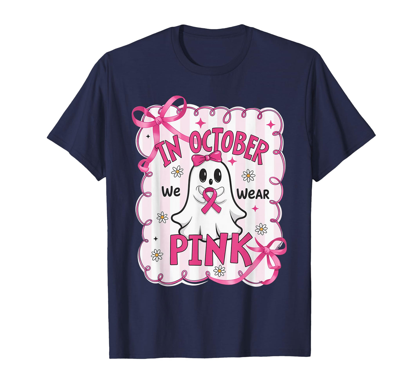 October We Wear Pink Ghost Breast Cancer Awareness Halloween T-Shirt