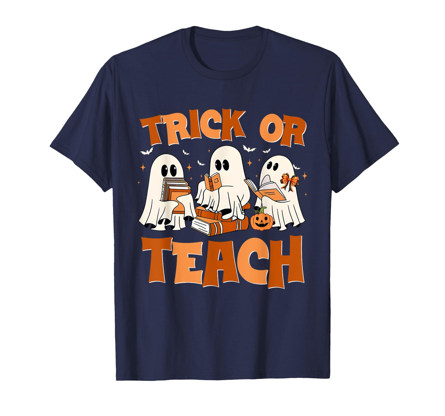 Trick Or Teach Groovy Floral Ghost Teacher Halloween Ghost T-Shirt