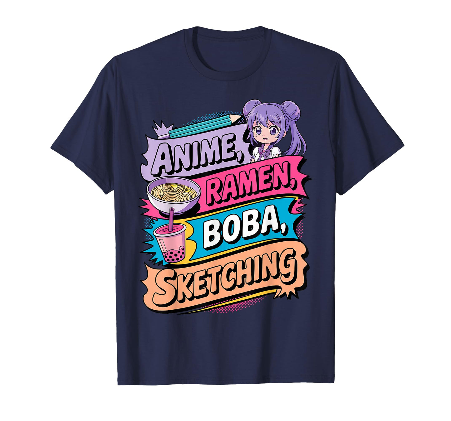 Anime Ramen Boba & Sketching Funny Noodle Japanese Kawaii T-Shirt