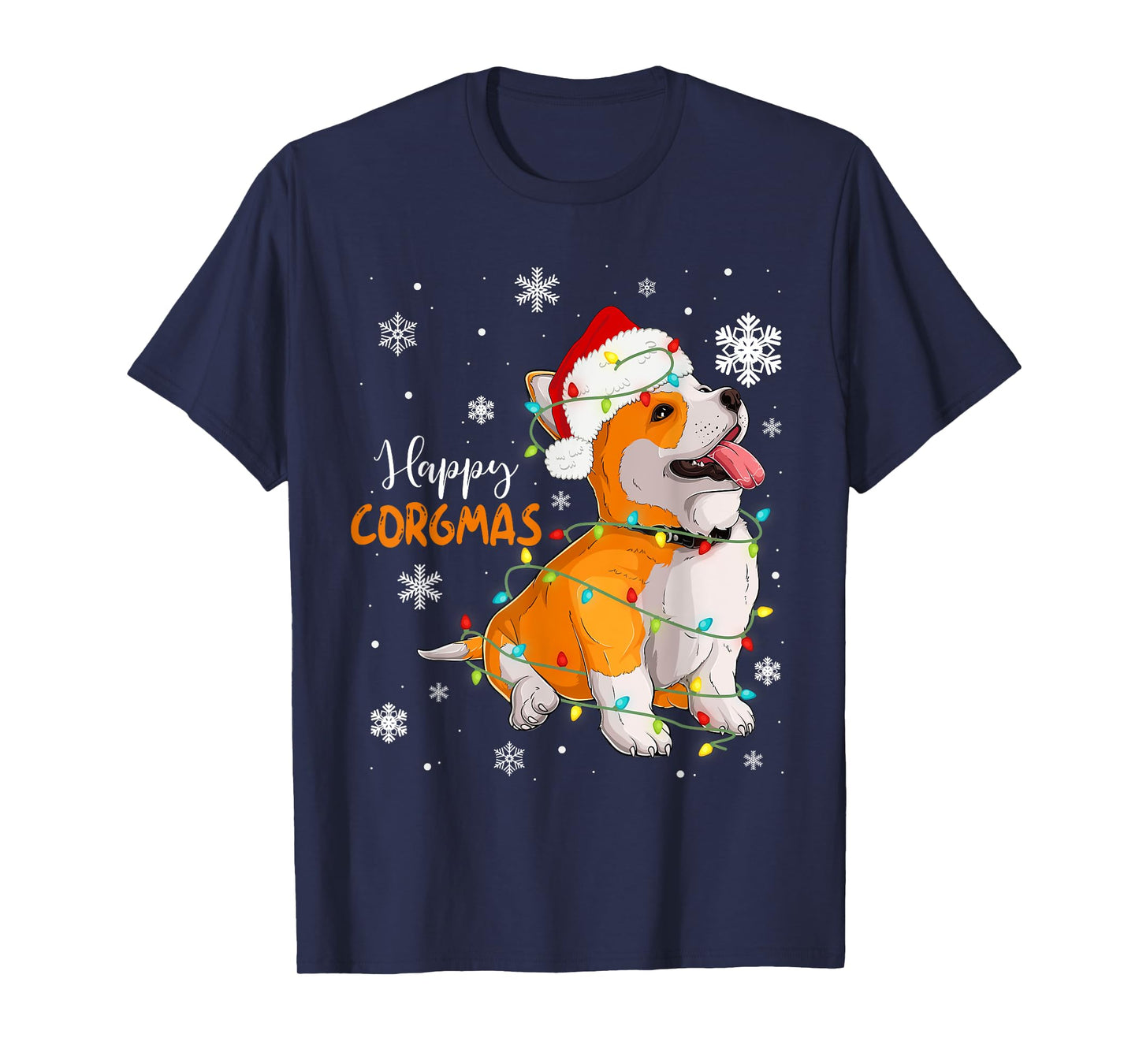 Corgi Christmas Tree Light Santa Hat Dog Gift Kid Girl Women T-Shirt
