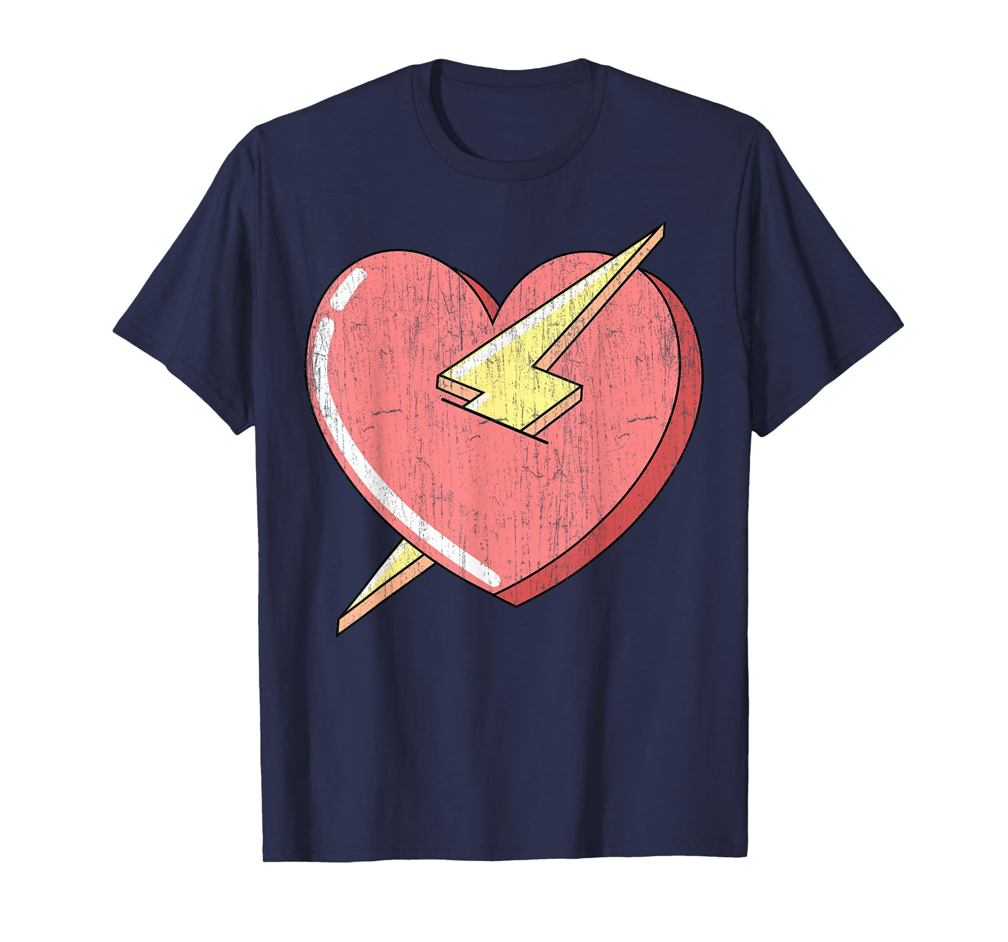 Trendy Apparel Kids Unisex Adults Classic Fit Retro Cartoon Heart With Lightning Bolt T-Shirt - Small - Black