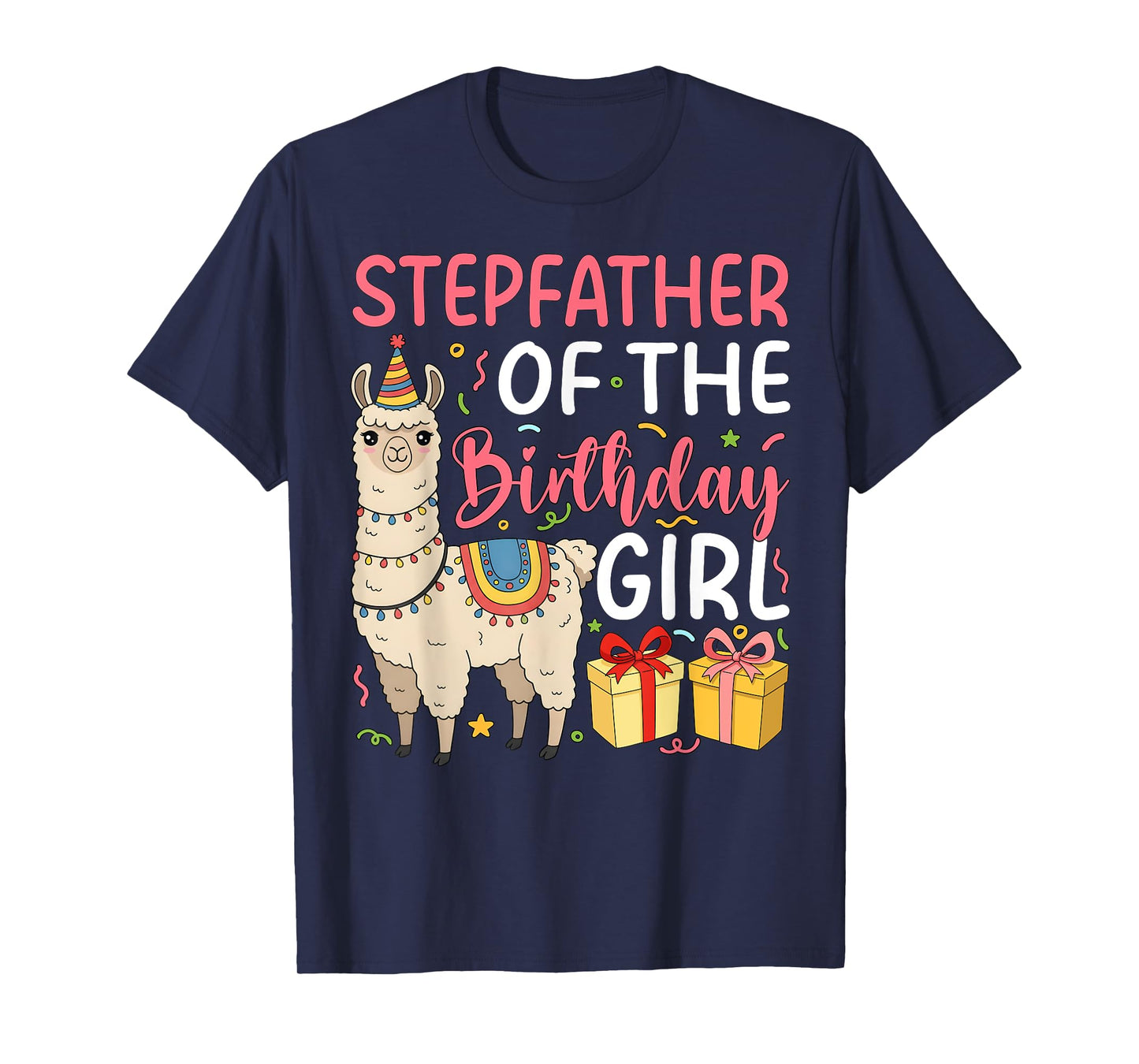 Stepfather of the Birthday Girl Llama Birthday Party T-Shirt