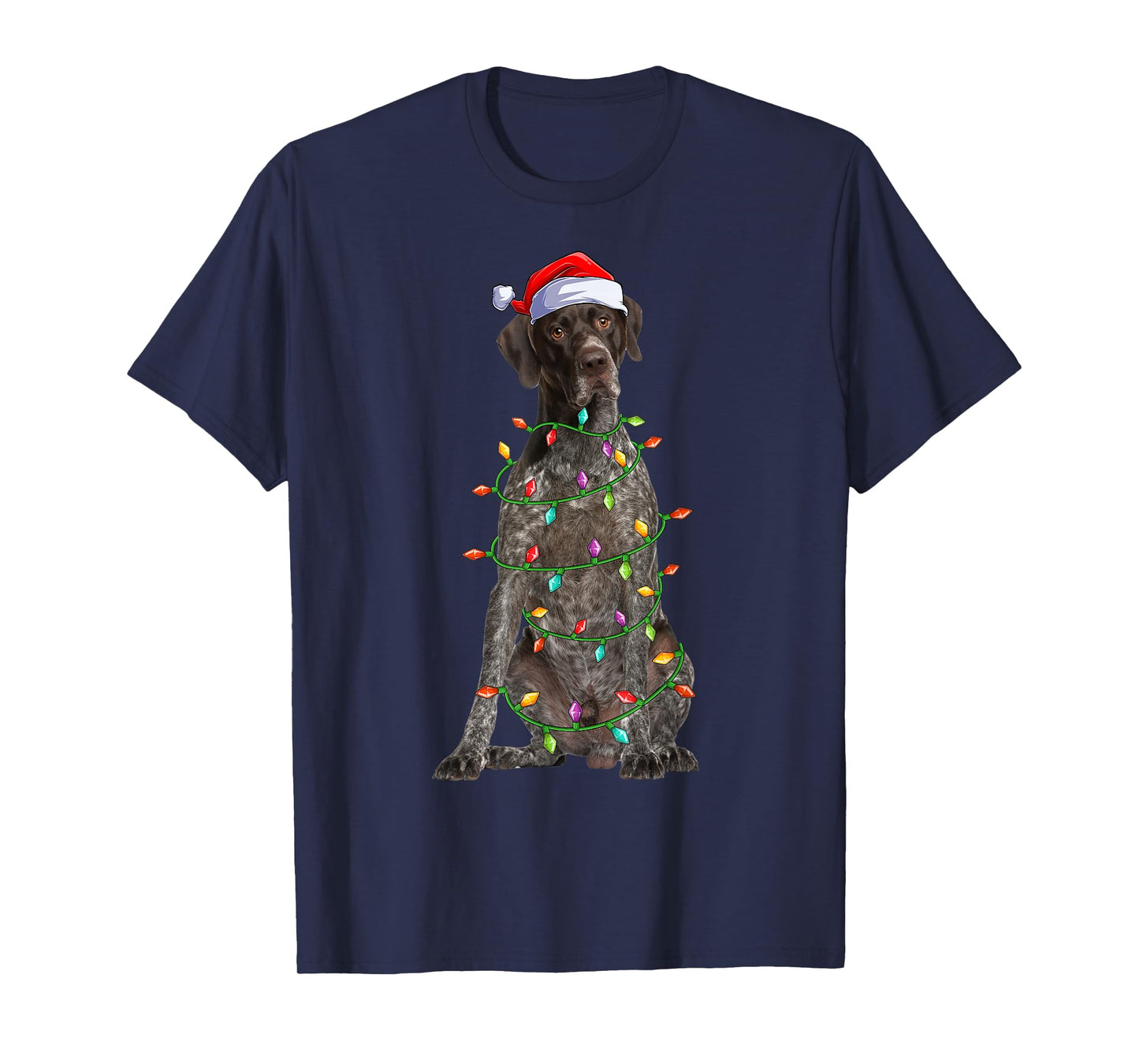 Xmas Lights Santa German Shorthaired Pointer Dog Christmas T-Shirt