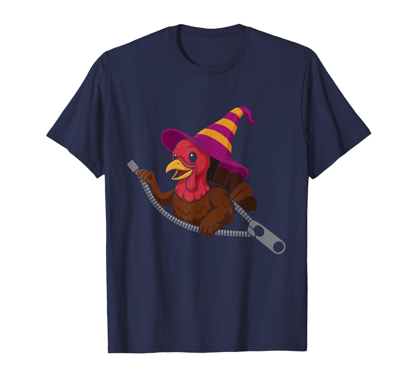 Turkey in a Witch Hat Emerging from a Zipper for Halloween T-Shirt