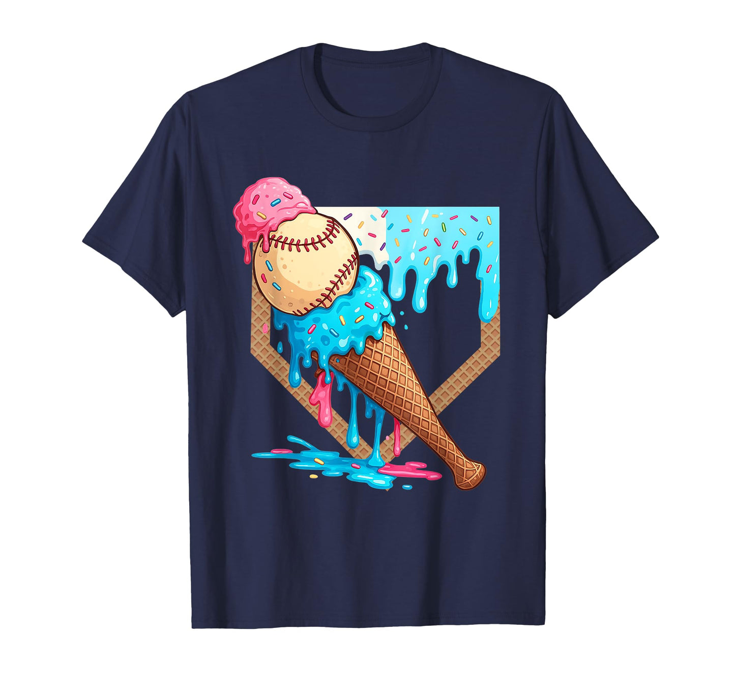 Ice-Cream Drip Baseball Boys Game Day Home Plate Dripping T-Shirt