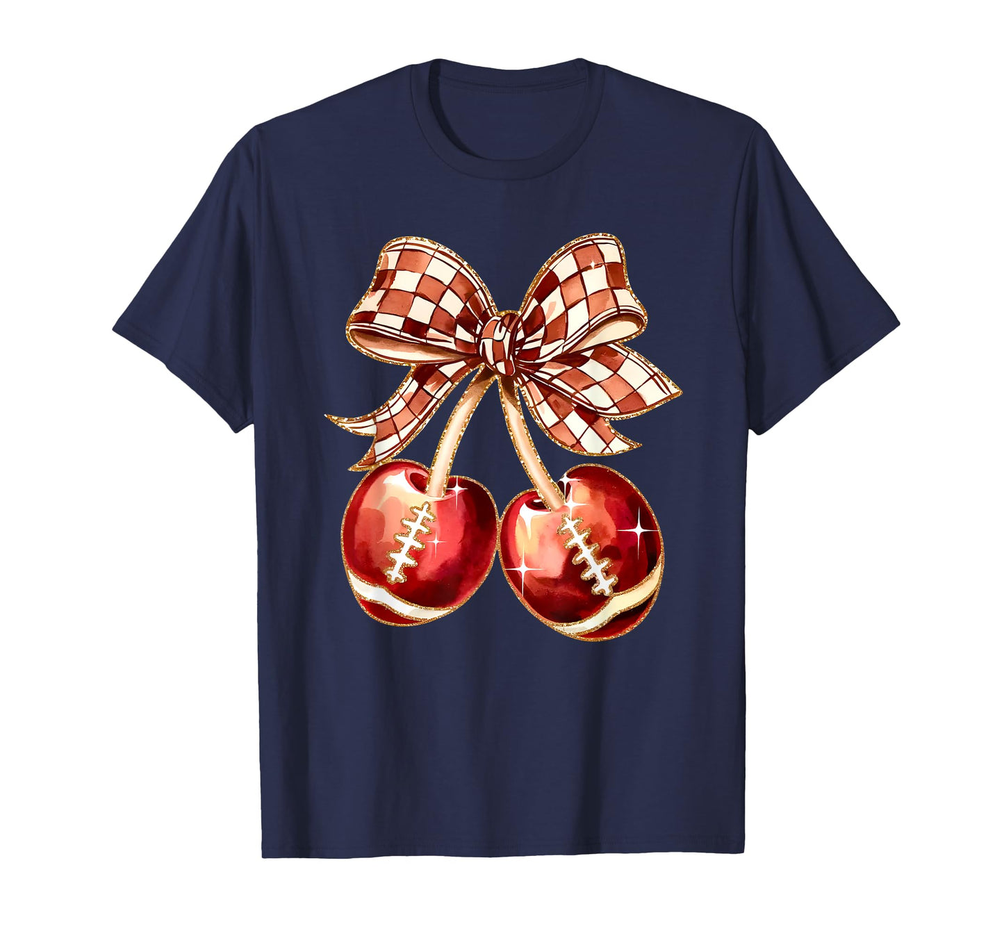 Coquette Bow Cherries Football Mom Game Day Women Girls Kids T-Shirt