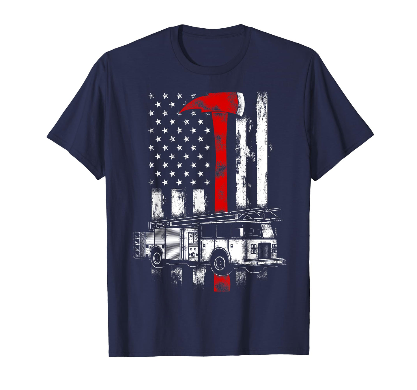 Firefighter American Fire Truck red Axe Fireman US flag T-Shirt