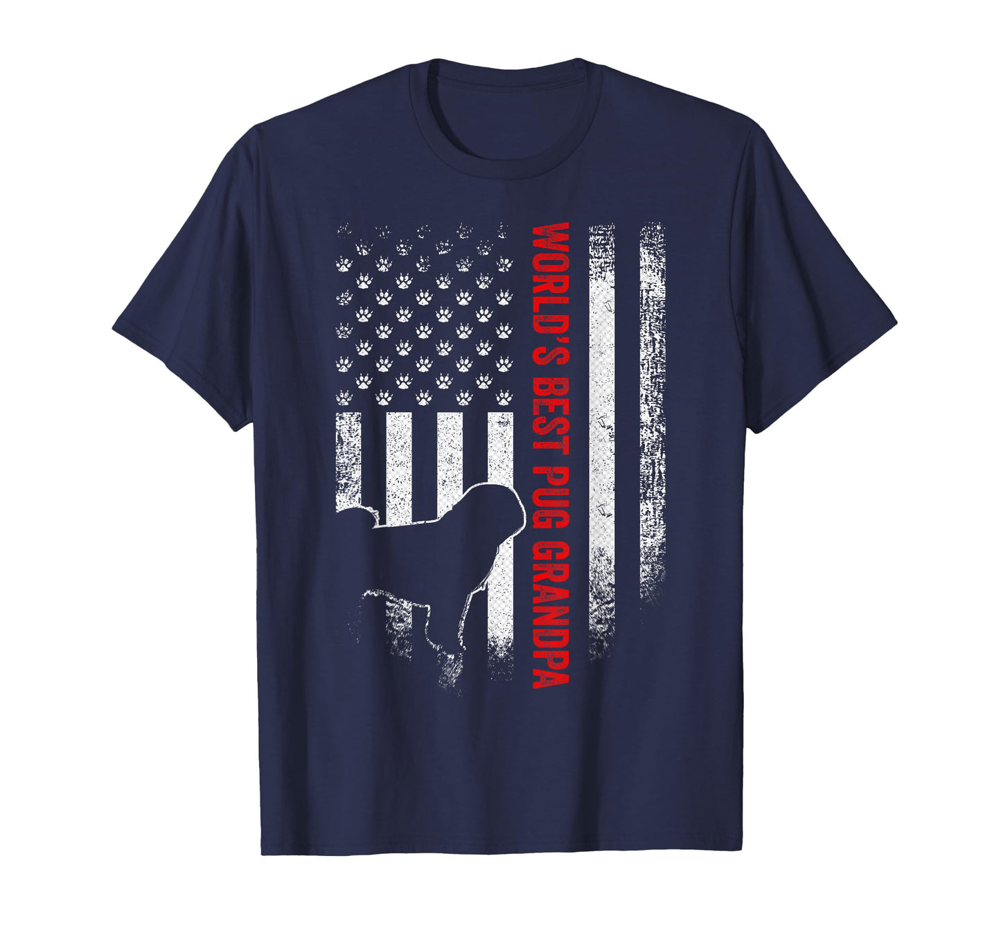 Vintage American Flag World's Best Pug Pugdog Grandpa Funny Women Men T-Shirt