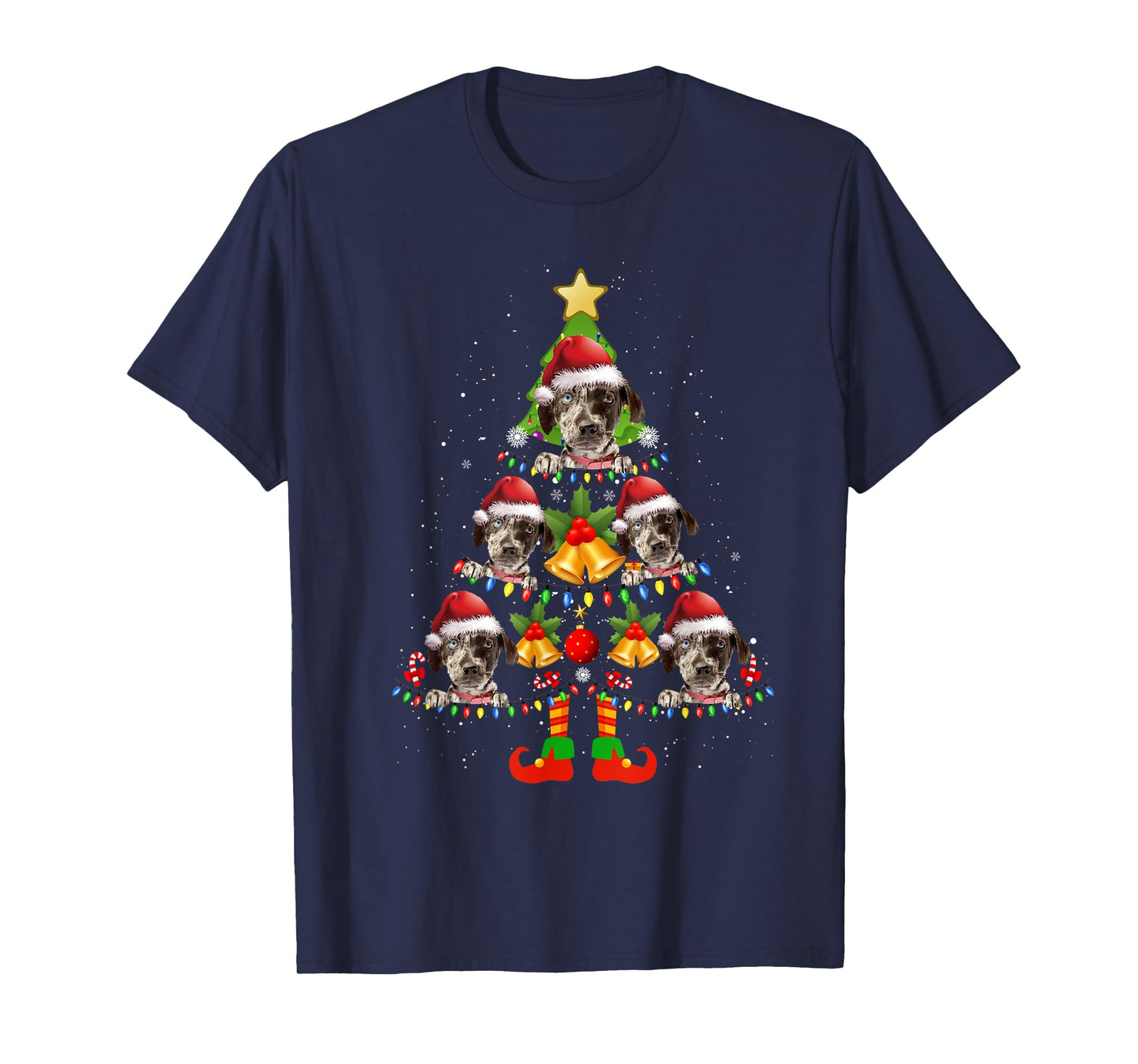 Funny Catahoula Leopard Christmas Lights Tree Dog Lover Xmas T-Shirt