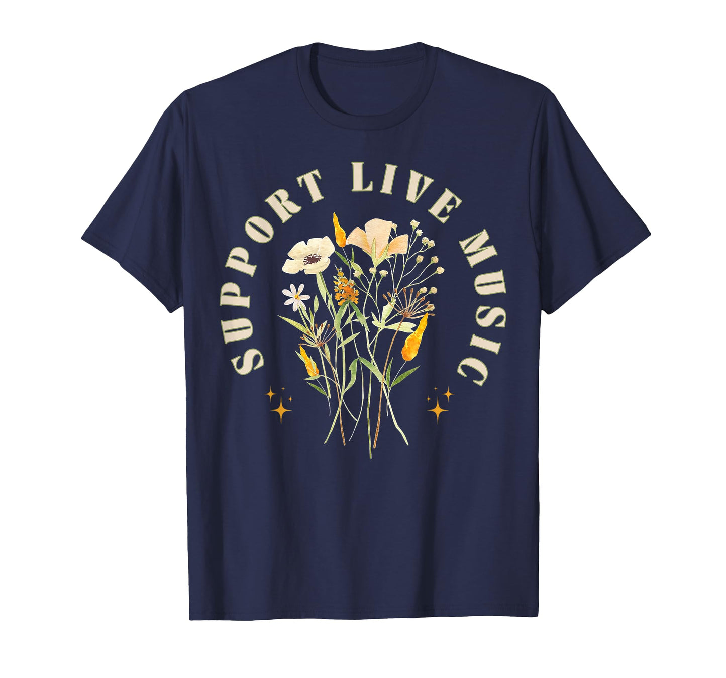 Support Live Music Floral Music Teacher Musician Band Lover T-Shirt