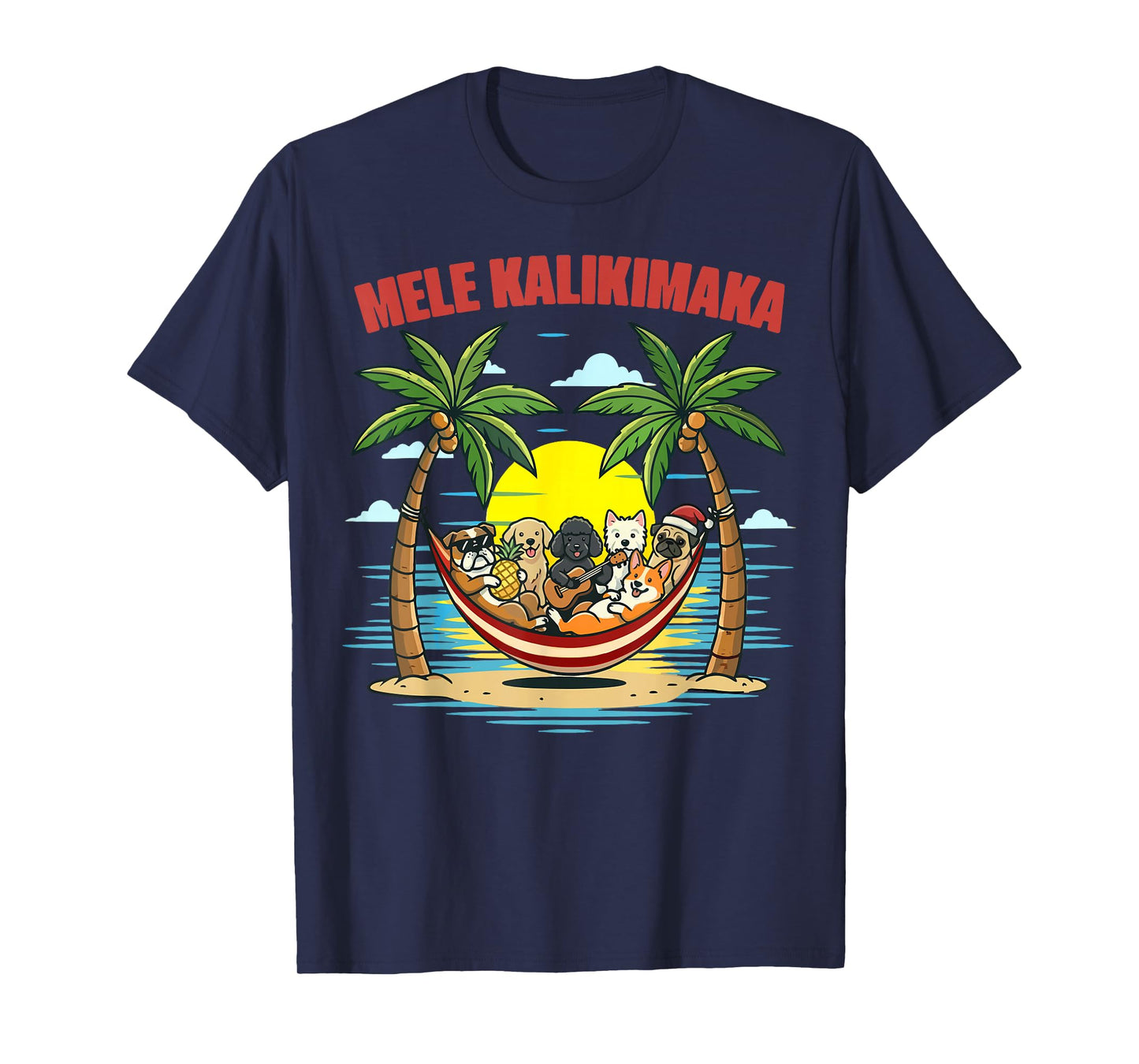 Funny Hawaiian Mele Kalikimaka Dogs Celebrating Christmas T-Shirt