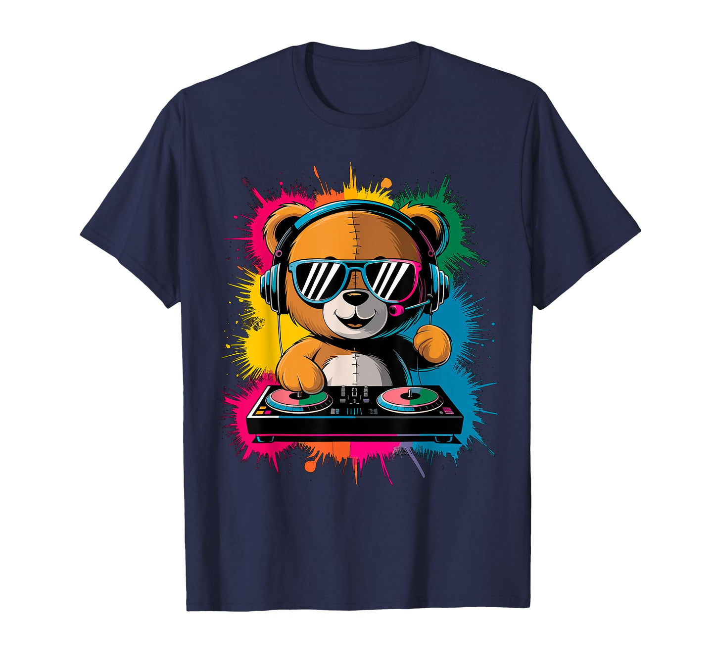 Magical and Funny DJ Gifts Colorful DJ Teddy Bear T-Shirt, Children's Unisex, Black, Small, Short Sleeve, Cotton Blend, Cartoon, Classic Fit, Imported
