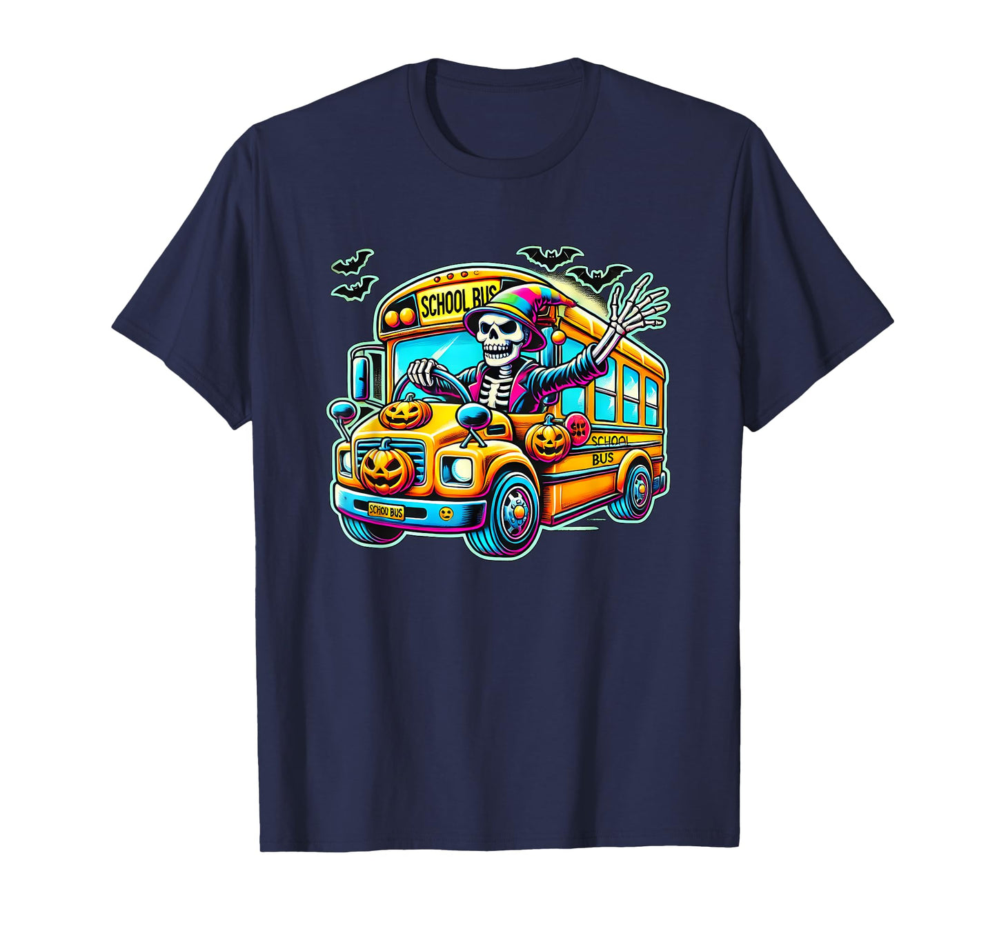 Halloween Skeleton School Bus Driver T-Shirt