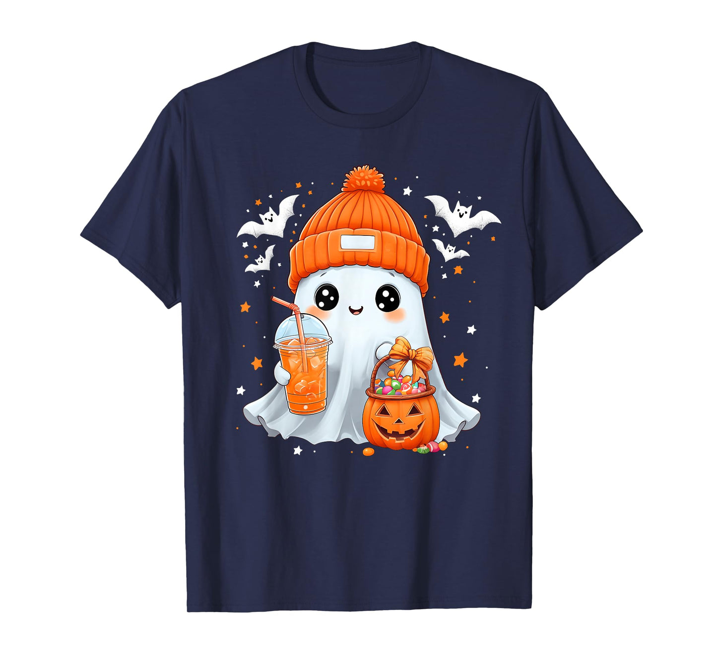 Cute Halloween Ghost Drink Pumpkin Spice Beanie Girl Women T-Shirt