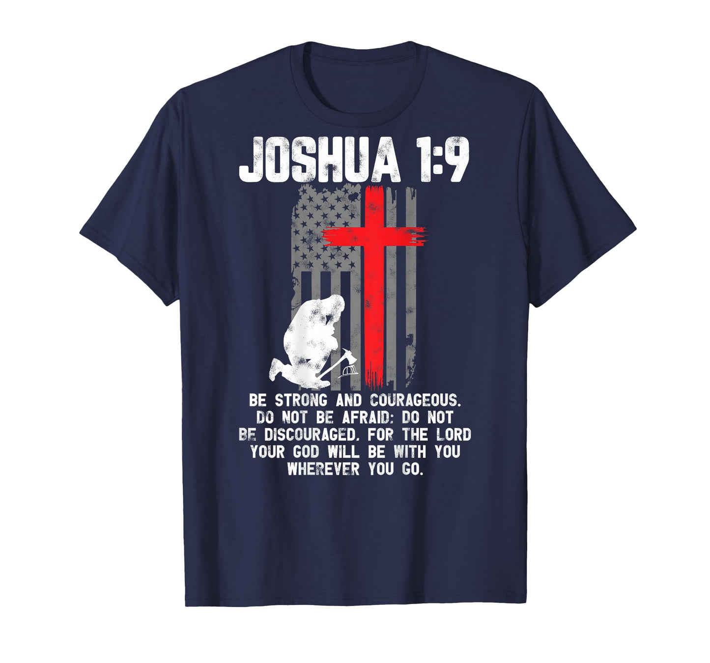 Thin Red Line Firefighter Cross Bible Verse Christian T-Shirt