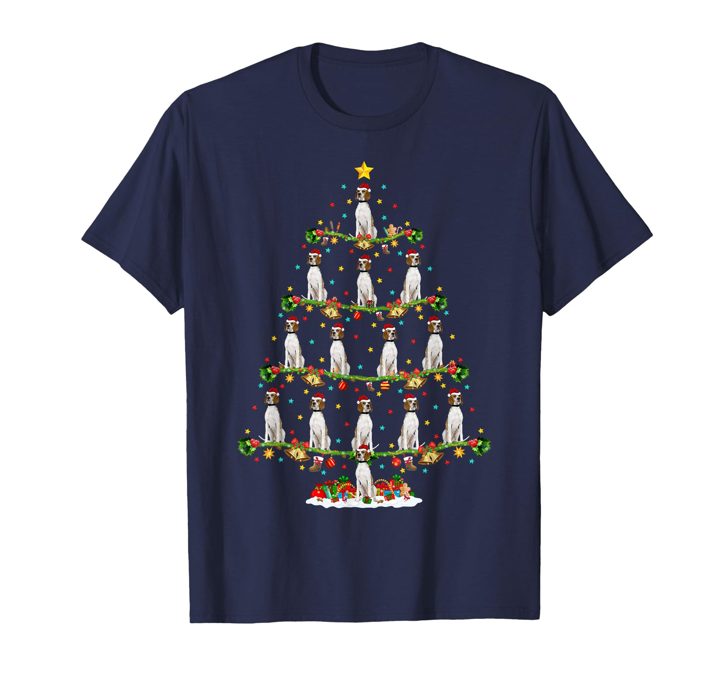 Xmas Tree Lighting Santa English Pointer Dog Christmas T-Shirt