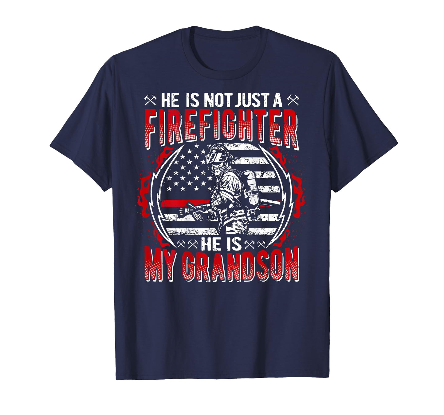 My Grandson Is A Firefighter Thin Red Line Flag Family Gifts T-Shirt