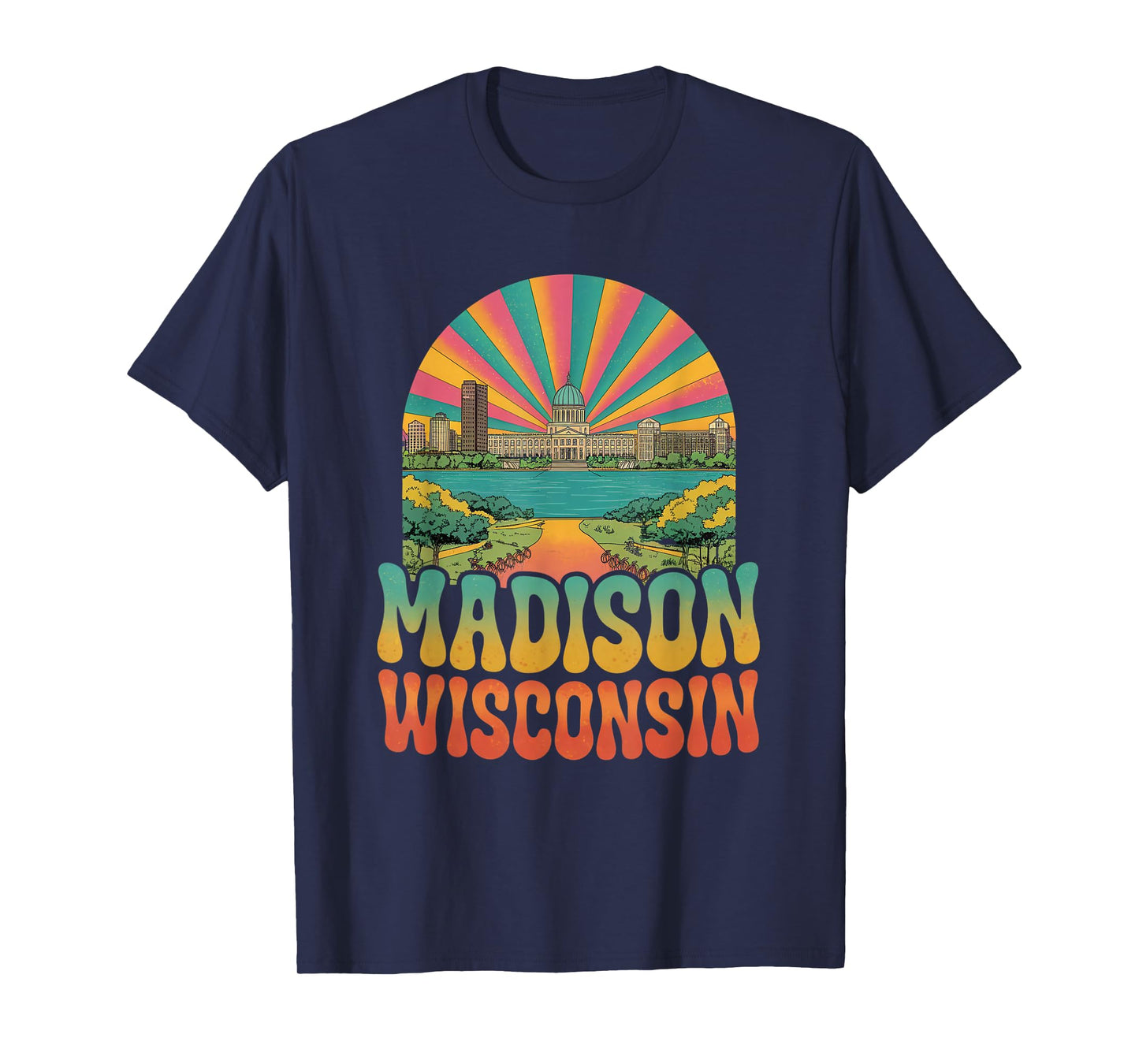 Vintage Madison Wisconsin Sunset Skyline Cityscape Retro T-Shirt