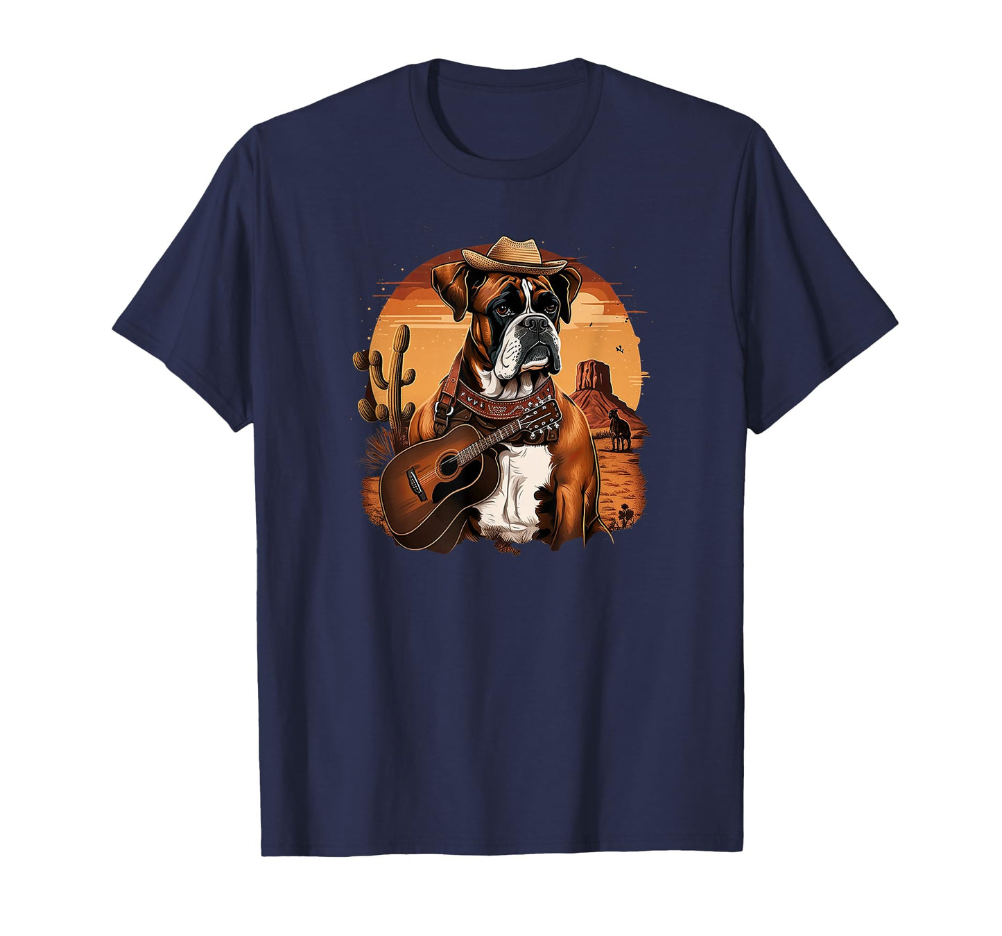 Funny Dog Boxer Country Music Rodeo Cowboy guitar T-Shirt