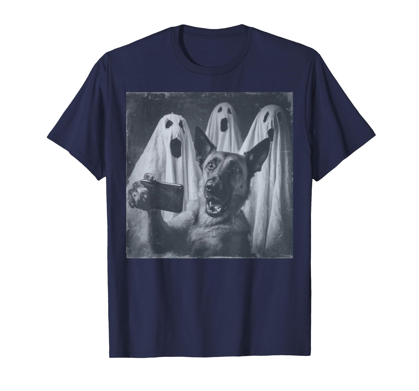 Funny Belgian Malinois Selfie Halloween Ghost Retro T-Shirt