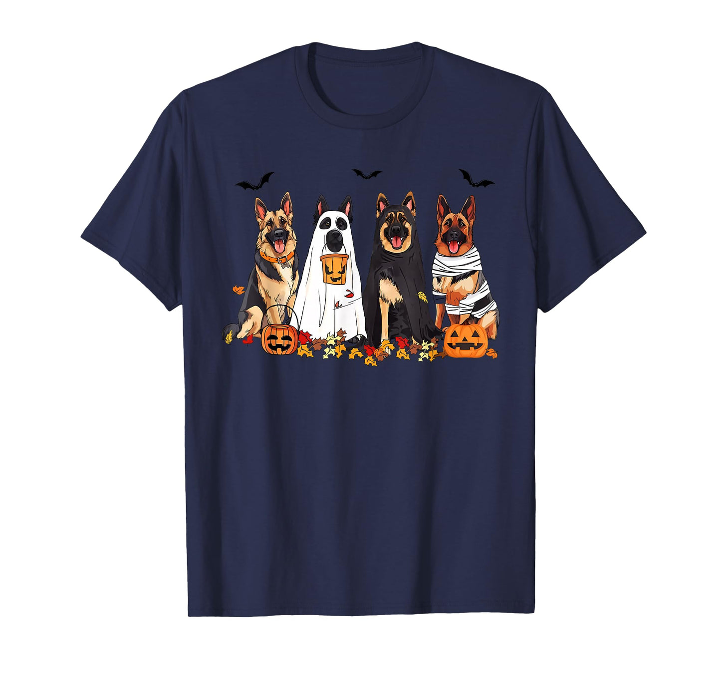 German Shepherd Dogs Dressed As Ghost Autumn Leave Halloween T-Shirt