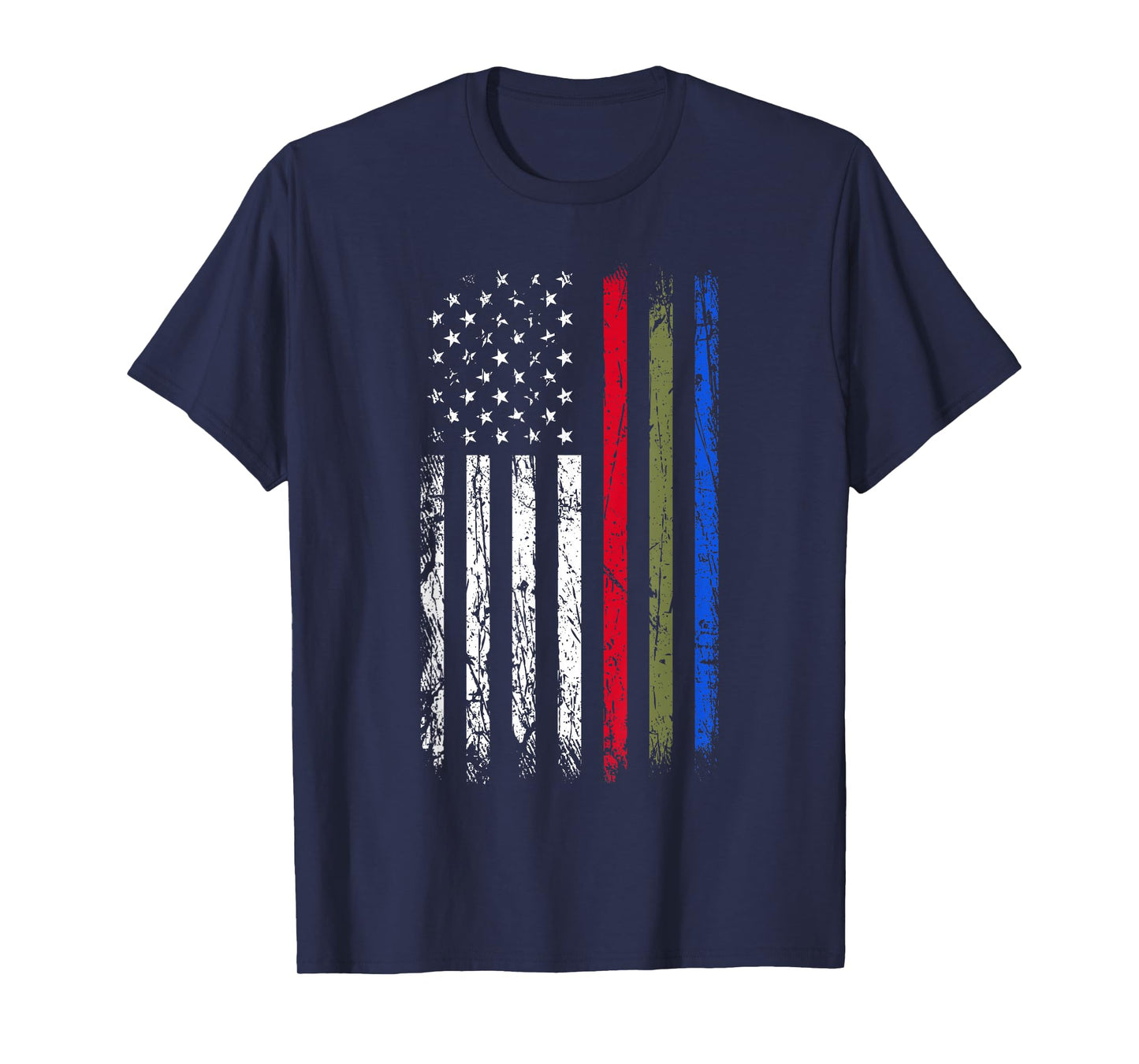 Thin Red Green Blue Line Flag Police Firefighters Military T-Shirt
