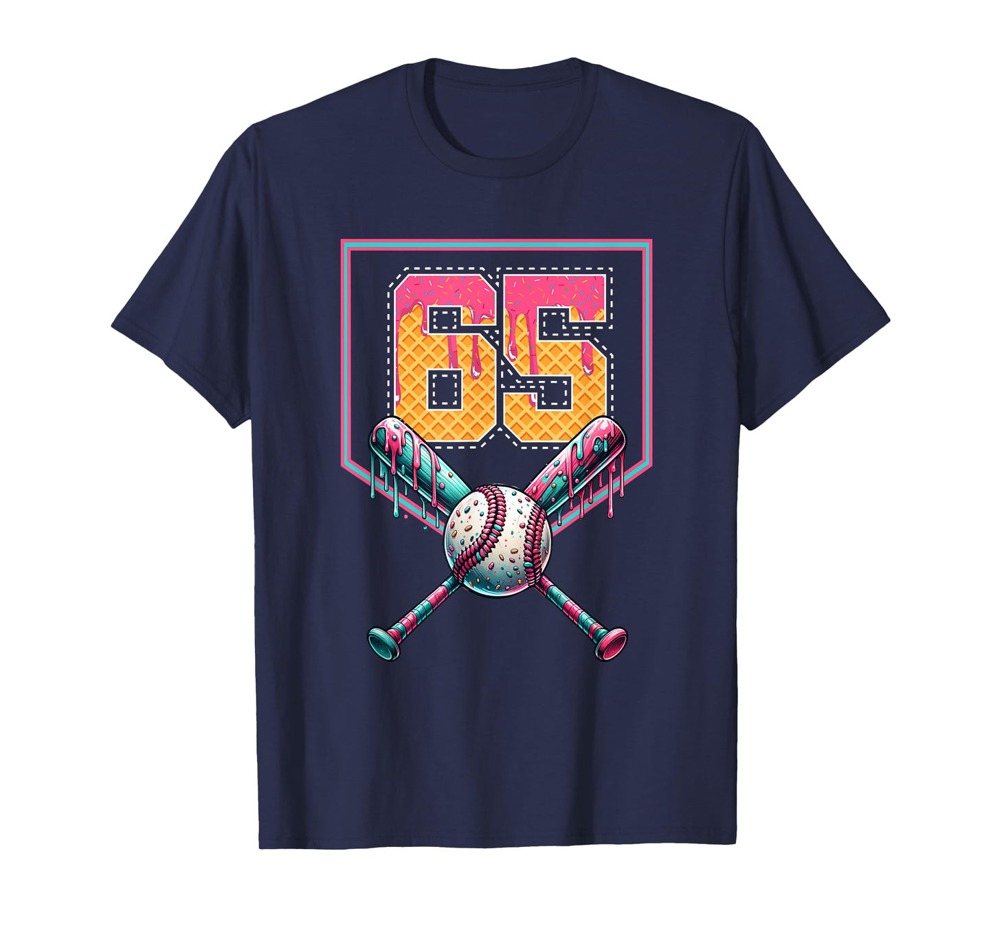Baseball Drip Number 65 Player Or 65th Birthday T-Shirt