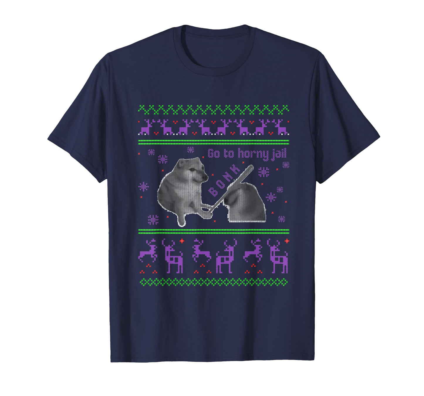 Go To Horny Jail - Funny Dog Bonk Meme Ugly Christmas T-Shirt for Men Women