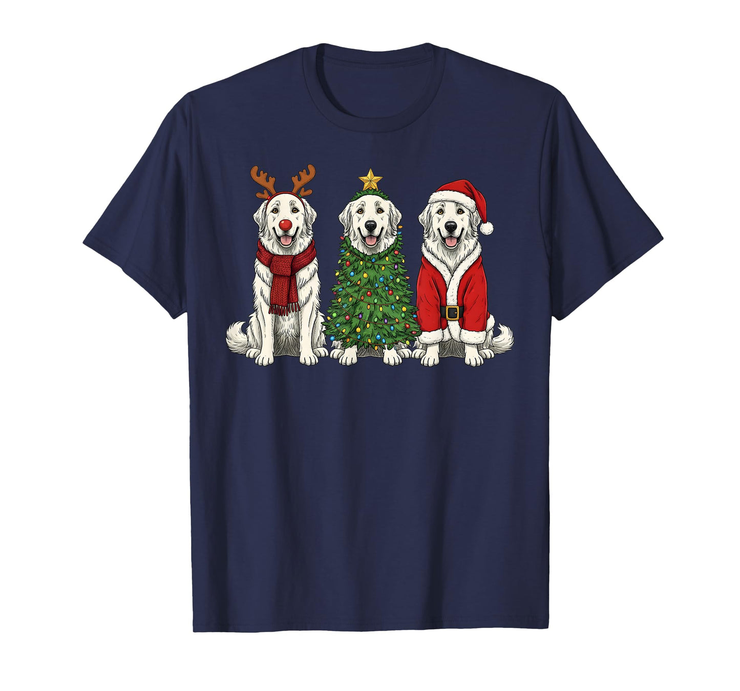 Retro Christmas Great Pyrenees Santa Reindeer Dog Lover T-Shirt