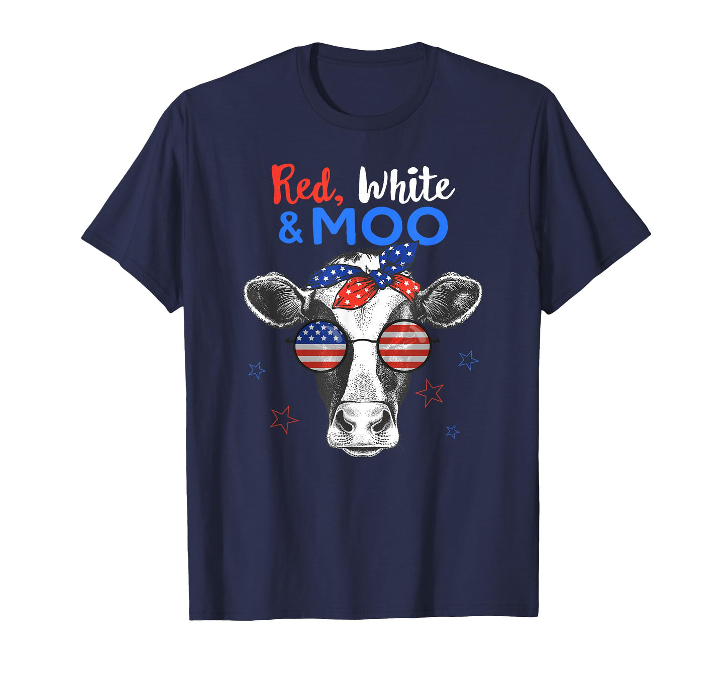Patriotic Cow USA Flag Funny 4th of July Red White and Moo T-Shirt
