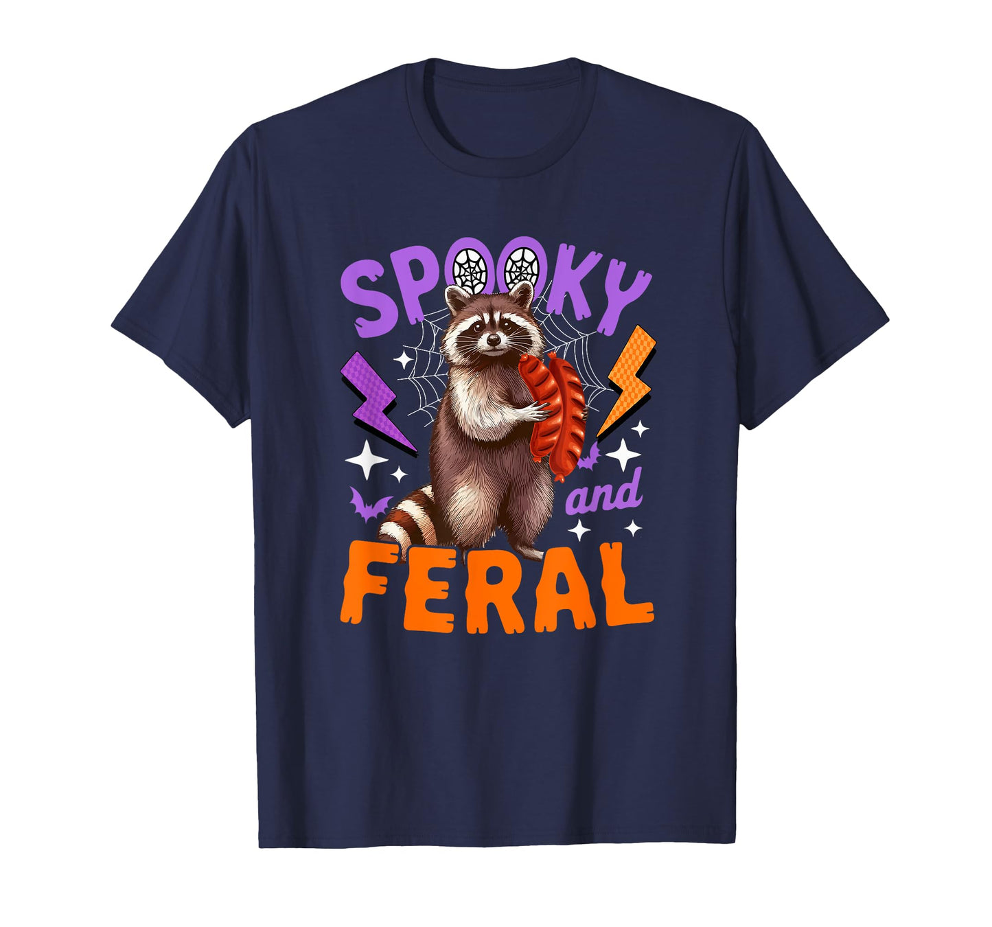 Spooky And Feral Halloween Raccoon Eating Sausage Lover Kids T-Shirt