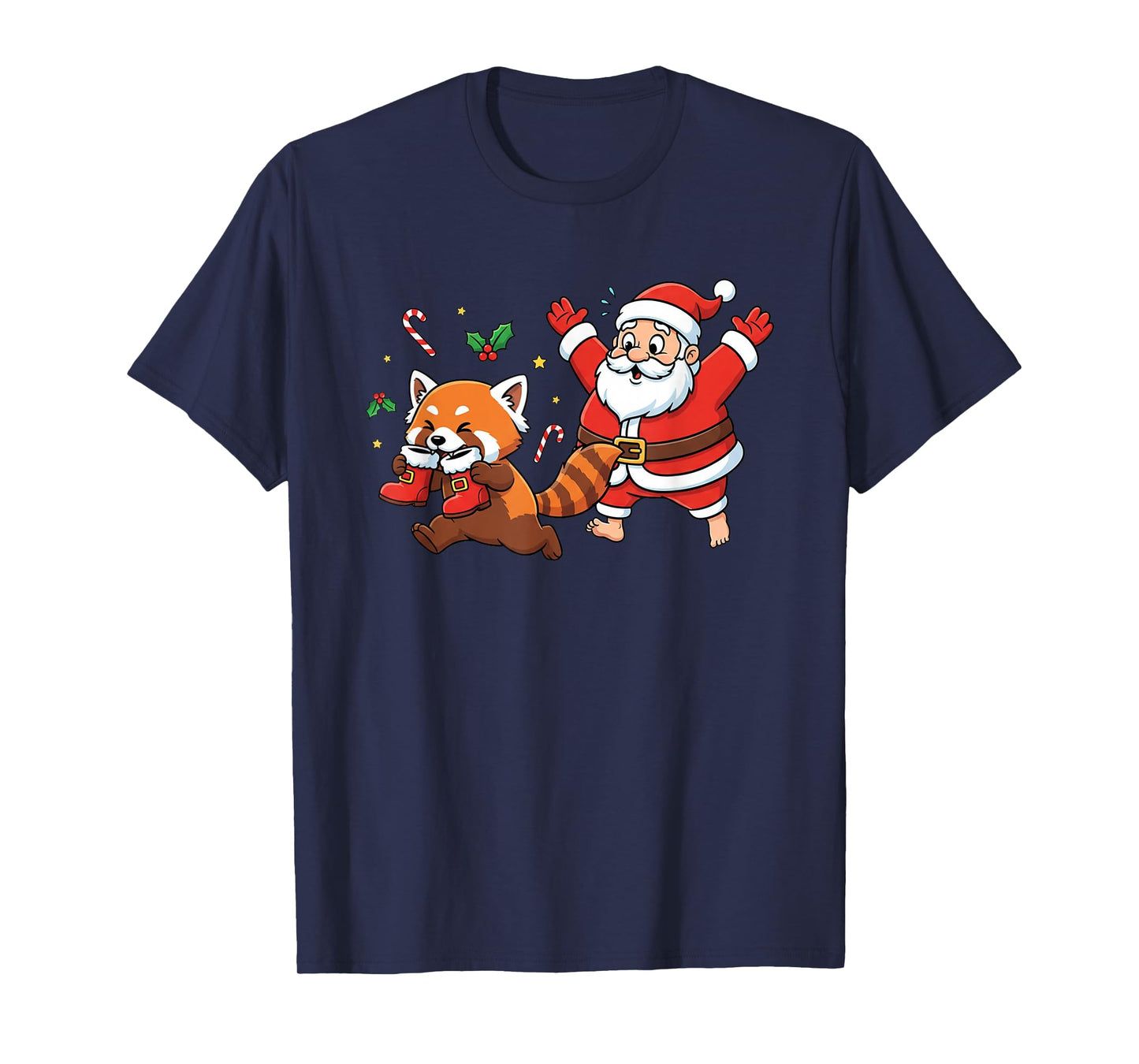 Funny Red Panda Santa Claus Boots Christmas Womens Mens Kids T-Shirt