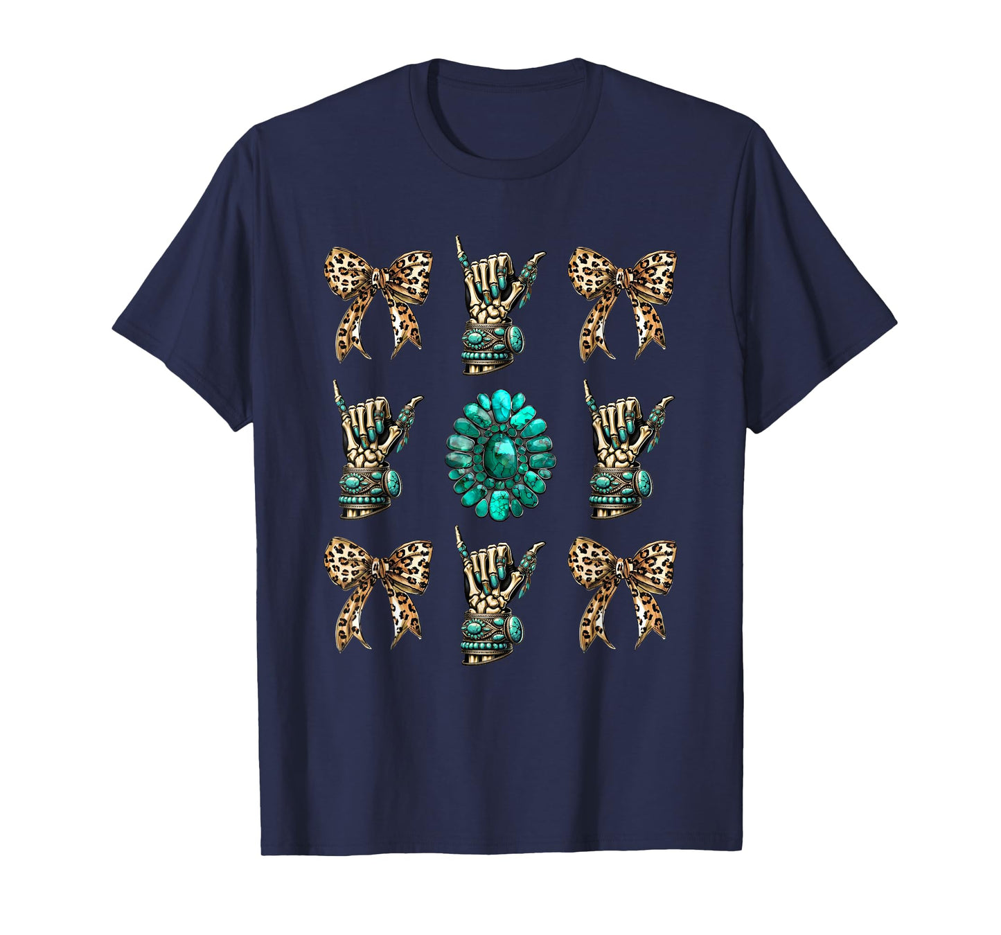Skeleton Coquette Cowgirl Turquoise Leopard Western Rodeo T-Shirt