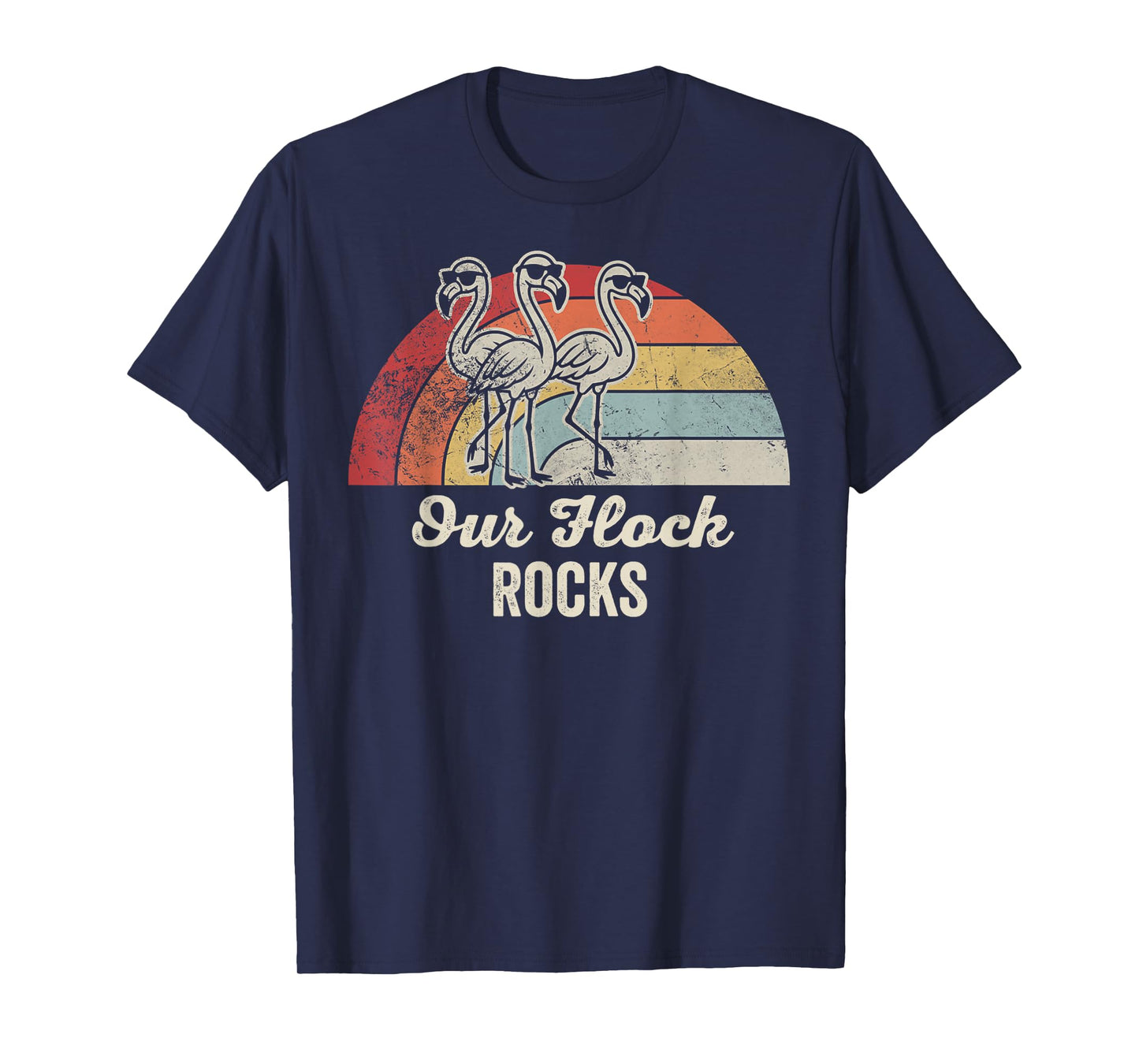 Our Flock Rocks Flamingo Family Retro Vibe T-Shirt