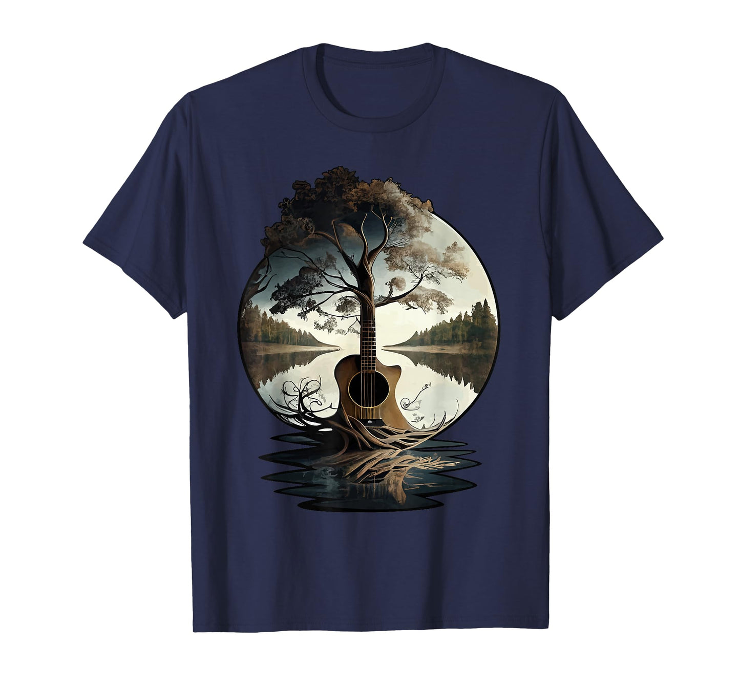 Acoustic Guitar Tree By The Lake Guitarist T-Shirt