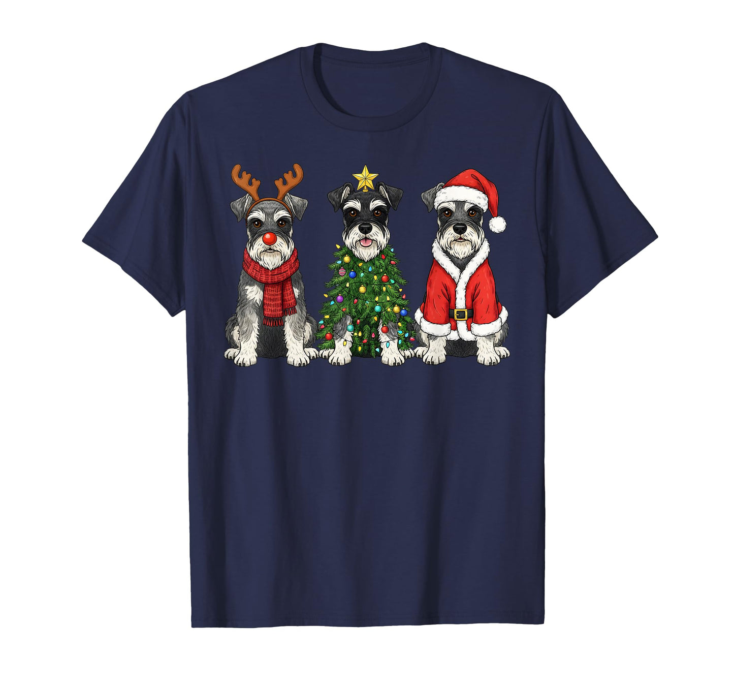 Retro Christmas Miniature Schnauzer Santa Reindeer Dog Lover T-Shirt
