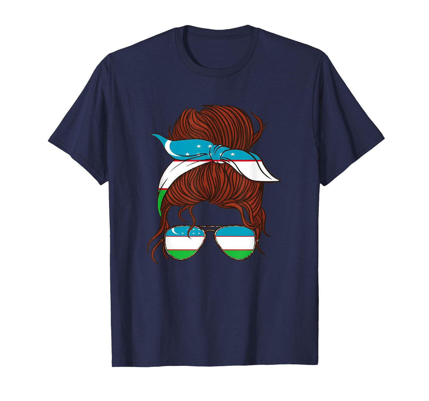Uzbekistan Flag Uzbek Roots Messy Hair Bun Girl Uzbek Flag T-Shirt