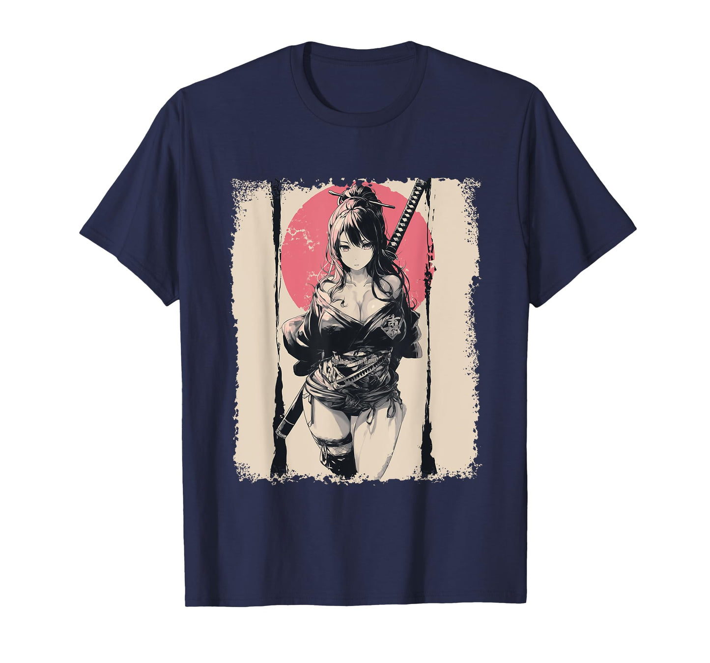 Sexy Anime Girl japanese Samurai Red Sun T-Shirt
