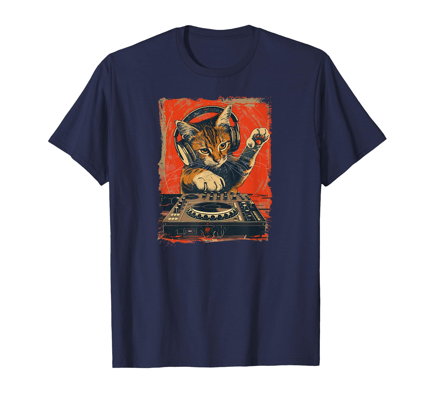 Funny DJ Cat Disco Sound Tech Headphone Music Men Women T-Shirt