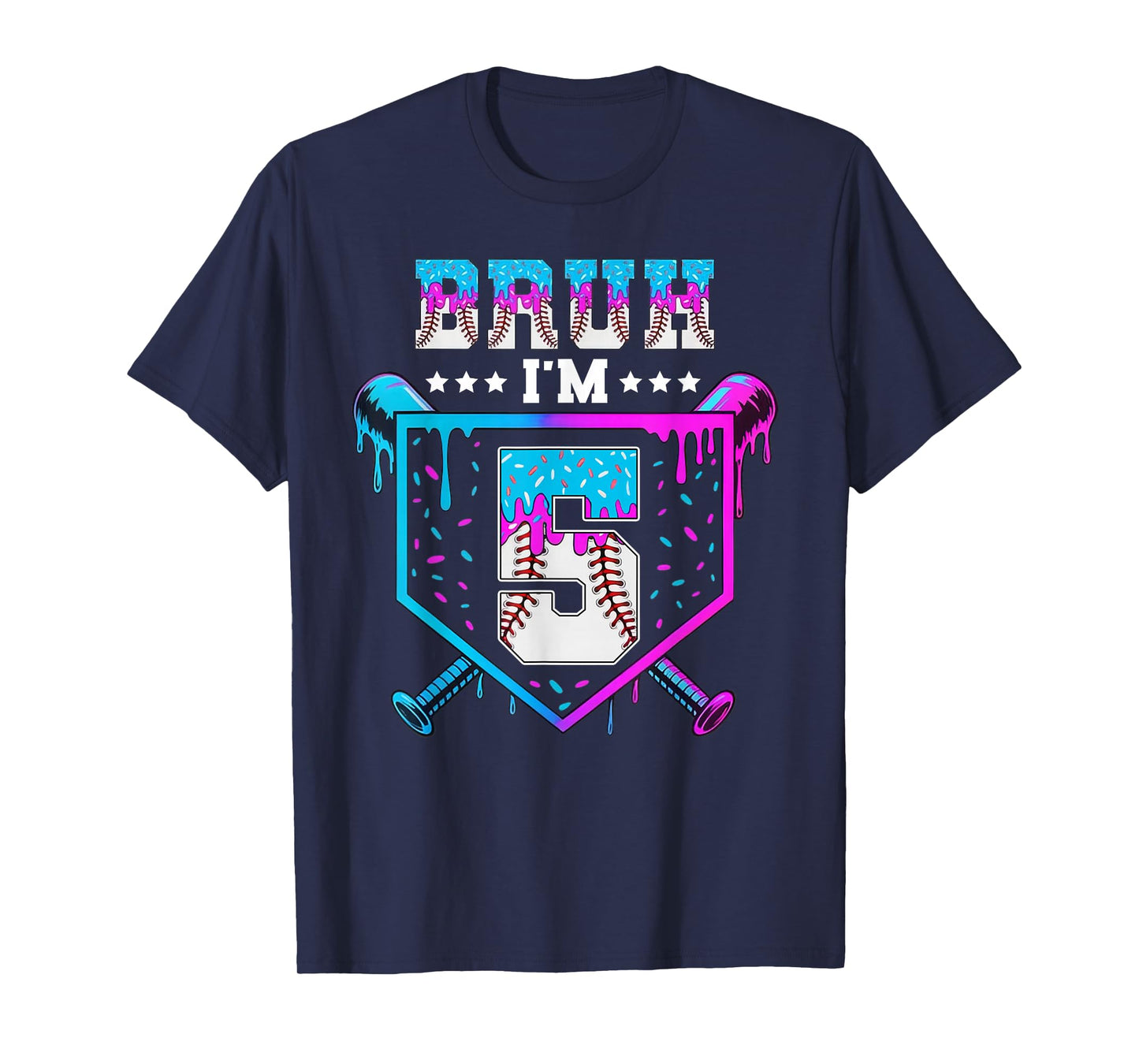 Bruh 5th Birthday Boy Baseball Ice Cream Drip 5 Year Old Boy T-Shirt